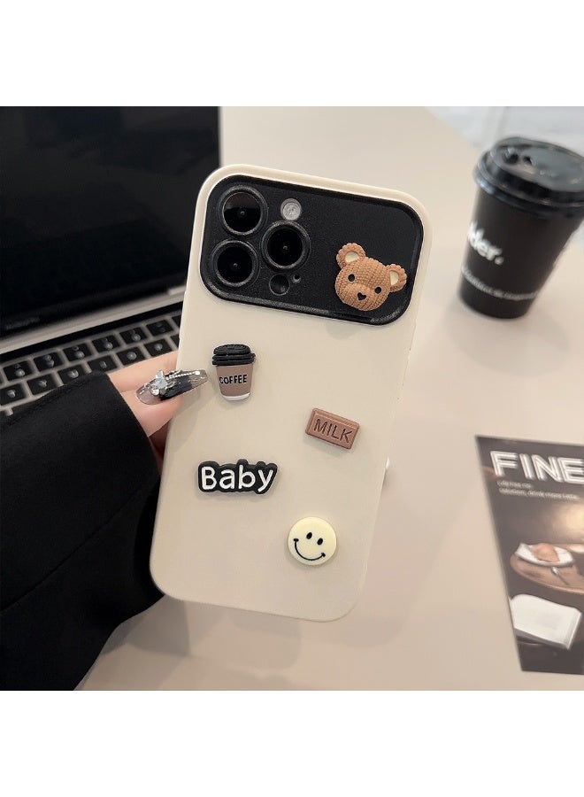 NIBEMINENT Milk Chocolate Coffee Bear Protective TPU Case Cover For iPhone 16, Off White