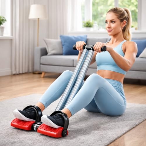 SUREFIT Double Spring Tummy Trimmer Heavy Duty Dual Spring Core Trainer with Foot Pedal Red/Black Standard Size - Image 2