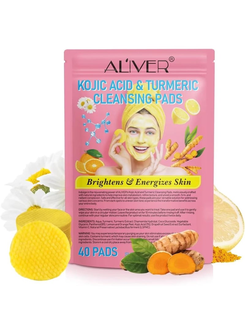 MOSH Kojic Acid & Turmeric Cleansing Pads for Face & Body | Exfoliating Facial Pads to Remove Excess Keratin, Reduce Dark Spots & Brighten Skin | Deep Cleansing Skincare Pads | 40 Pads - Image 1