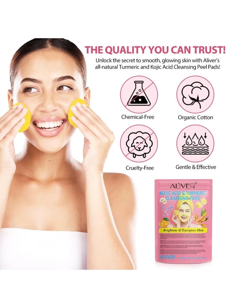 MOSH Kojic Acid & Turmeric Cleansing Pads for Face & Body | Exfoliating Facial Pads to Remove Excess Keratin, Reduce Dark Spots & Brighten Skin | Deep Cleansing Skincare Pads | 40 Pads - Image 2