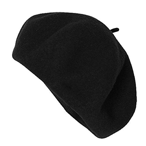 AIYUE Women Men Warm Beanie Hat Solid Color Wool French Beret Artist Painter Fancy Dress Costumes Black Black 10.6 in - Image 2
