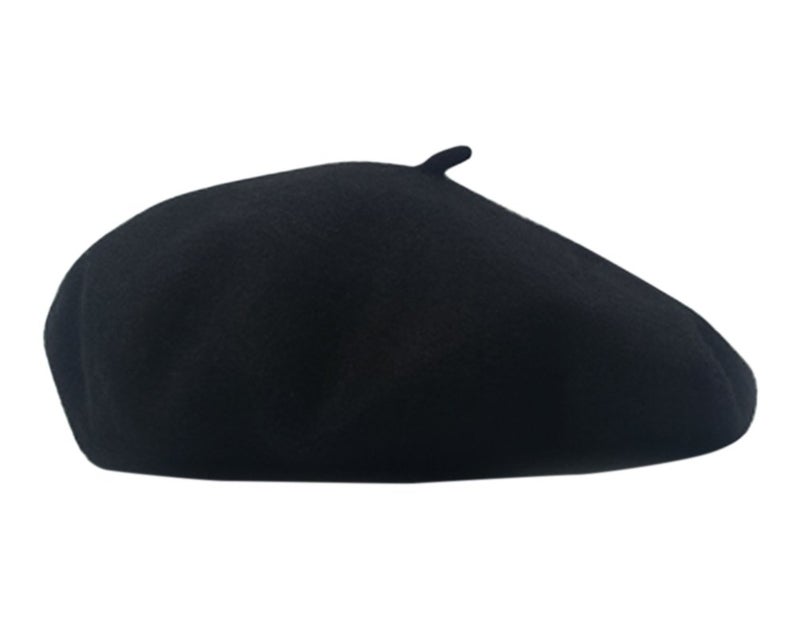AIYUE Women Men Warm Beanie Hat Solid Color Wool French Beret Artist Painter Fancy Dress Costumes Black Black 10.6 in - Image 1