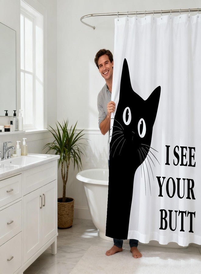 Lacoiime Funny Cat Shower Curtain - Black and White Waterproof Fabric Shower Curtain Set for Bathroom Decor - Farm Fun Shower Curtain with 12 Hooks 72x72 Inches - Image 5