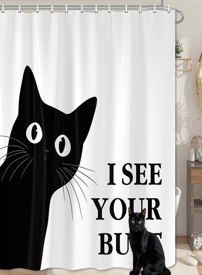 Lacoiime Funny Cat Shower Curtain - Black and White Waterproof Fabric Shower Curtain Set for Bathroom Decor - Farm Fun Shower Curtain with 12 Hooks 72x72 Inches - Image 1