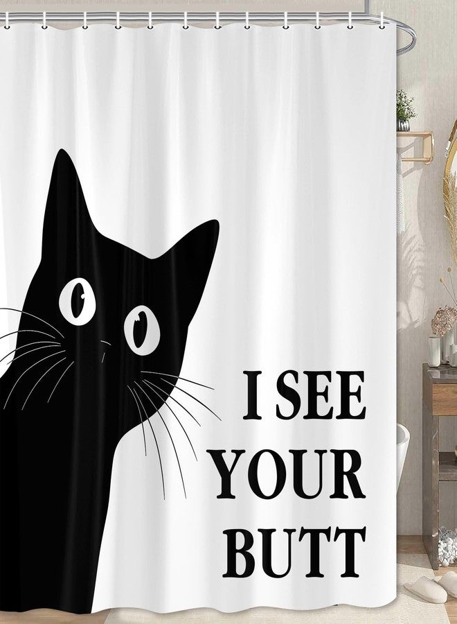 Lacoiime Funny Cat Shower Curtain - Black and White Waterproof Fabric Shower Curtain Set for Bathroom Decor - Farm Fun Shower Curtain with 12 Hooks 72x72 Inches - Image 2