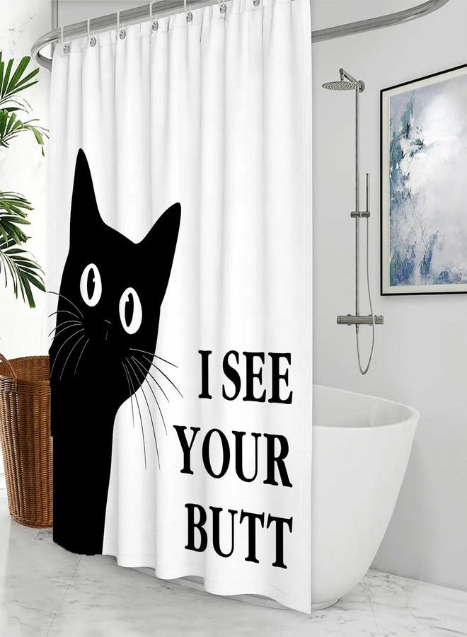 Lacoiime Funny Cat Shower Curtain - Black and White Waterproof Fabric Shower Curtain Set for Bathroom Decor - Farm Fun Shower Curtain with 12 Hooks 72x72 Inches - Image 4
