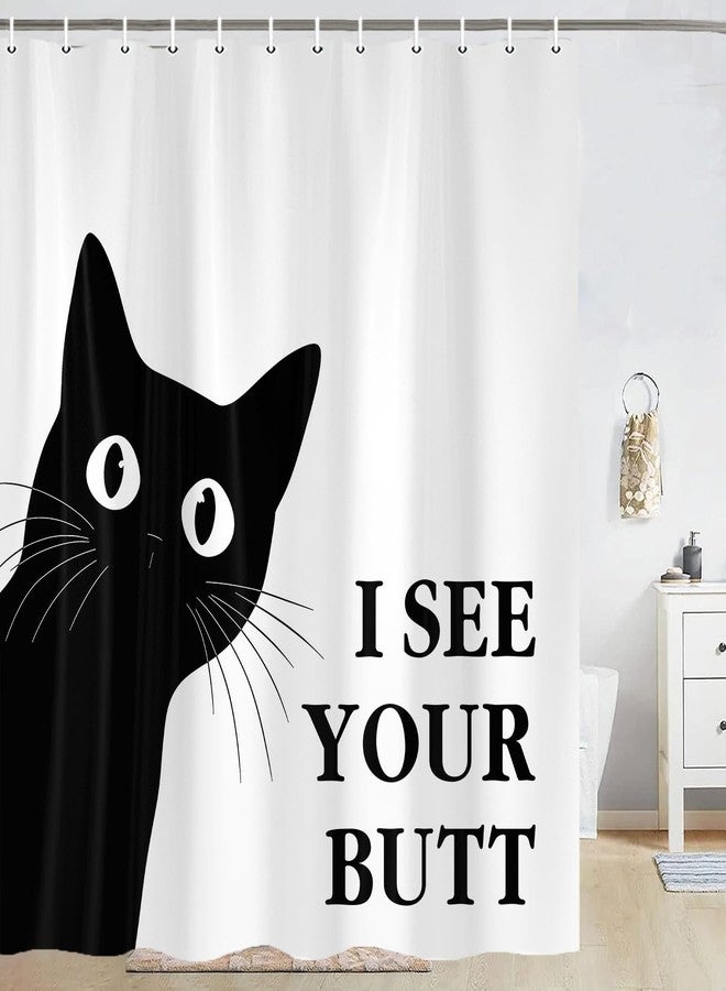 Lacoiime Funny Cat Shower Curtain - Black and White Waterproof Fabric Shower Curtain Set for Bathroom Decor - Farm Fun Shower Curtain with 12 Hooks 72x72 Inches - Image 3