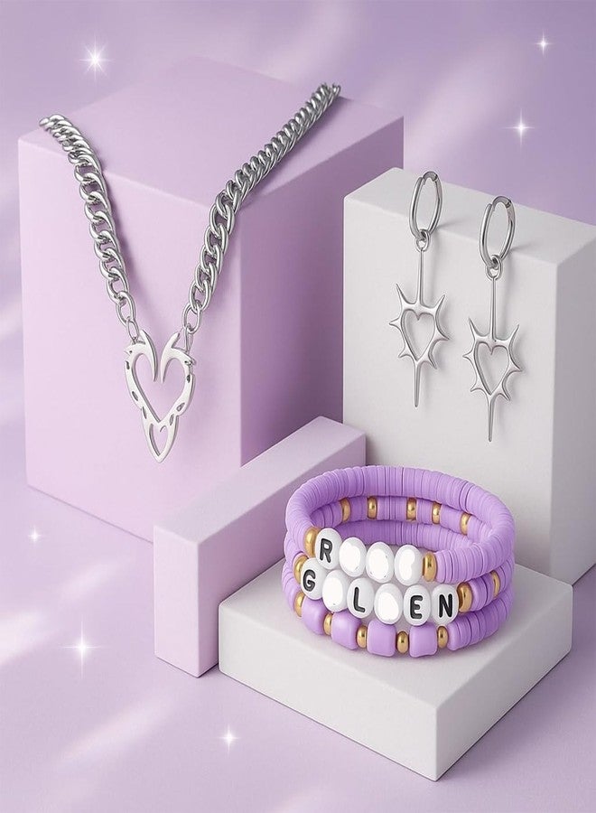 piercing 3PCS Bracelet for Kids, Girls Bracelet, Beads Bracelets for Girls, Themed Stretchable Friendship Bracelets and Hand Jewellery Gift Set (purple) - Image 5