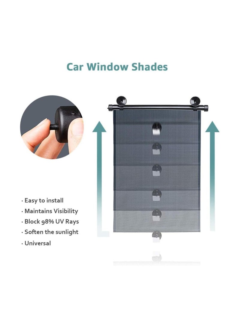 SOLARAE Car Side Window Sun Shade, 2 Pack Retractable Car Roller Sunshade, Car Roller Sunshade, Car Window Shades, for UV and Sun Glare Protection Baby Car Travel Accessories (15"x17") - Image 2