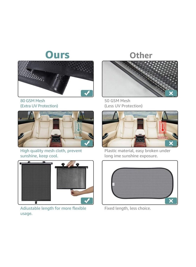 SOLARAE Car Side Window Sun Shade, 2 Pack Retractable Car Roller Sunshade, Car Roller Sunshade, Car Window Shades, for UV and Sun Glare Protection Baby Car Travel Accessories (15"x17") - Image 5