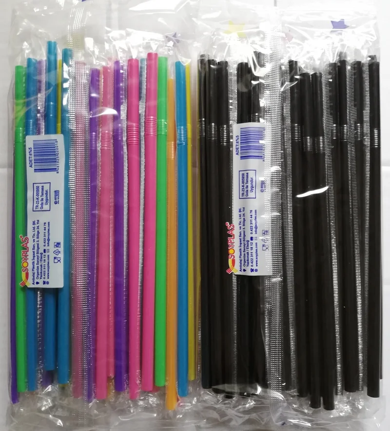 Kalbi Ticaret Colorful Straws 50 pcs + Black Straws 50 pcs Pack Gelatin Wrapped Straws Frozen Bellows Straws