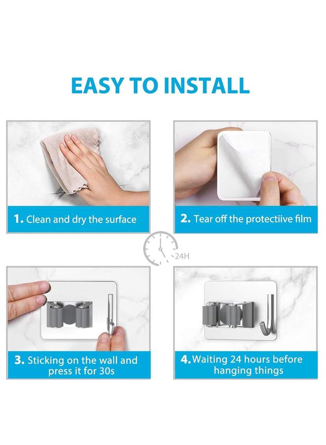 HOMESTAR Mop Holder for Kitchen, Home Garage and Laundry, with Wall Mount, Multipurpose Broom Organizer (Pack of 4) - Silver - Image 5