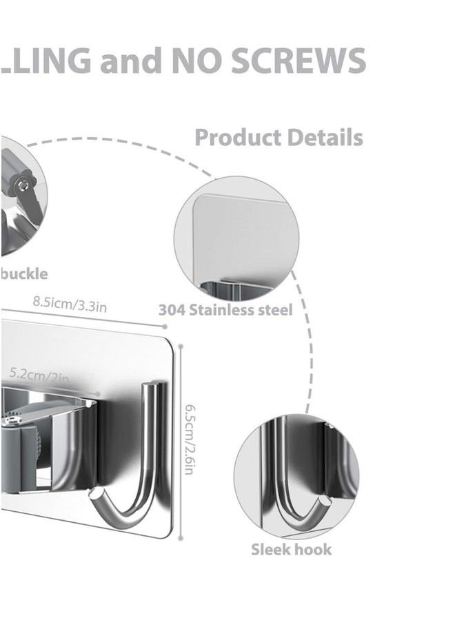 HOMESTAR Mop Holder for Kitchen, Home Garage and Laundry, with Wall Mount, Multipurpose Broom Organizer (Pack of 4) - Silver - Image 2