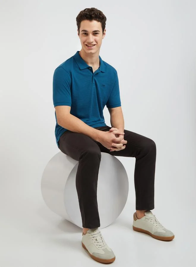 Park Avenue Blue Men Blue Slim Fit Solid Polo T-Shirt for Men | Best Price UAE