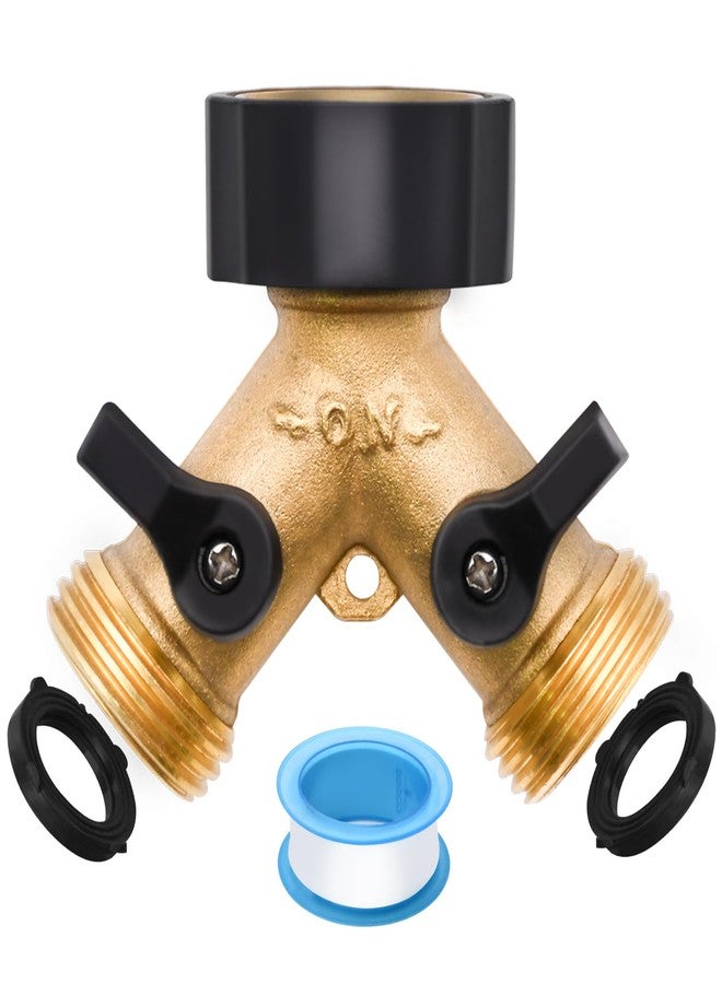 LFSEMINI موزع خرطوم LFSEMINI ثنائي/رباعي الاتجاه، عبوة من 1/2/4 موزع خرطوم حديقة نحاسي شديد التحمل، لوصلة خرطوم 3/4 بوصة، مشعب خرطوم حديقة نحاسي مع غسالات مطاطية وأشرطة (عبوة واحدة ثنائية الاتجاه) - Image 1