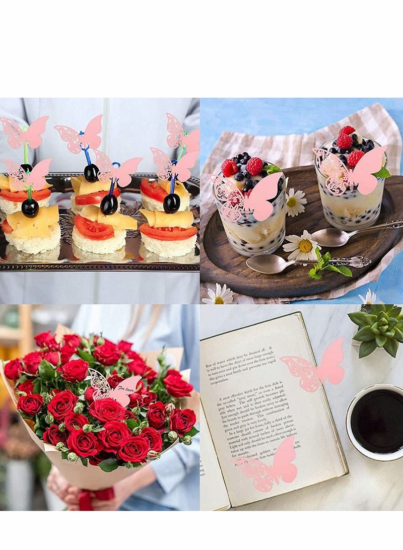 Excefore Butterfly Cup Cards, 100Pcs Wedding Name Place Cards Hollow Guest Number Card for Engagement Party Favour Table Decor Goblets Top Decoration, Pink and White - Image 4