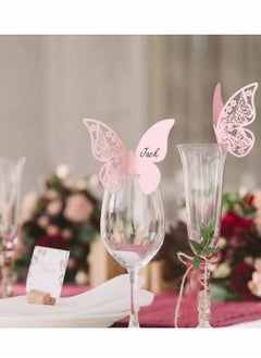 Excefore Butterfly Cup Cards, 100Pcs Wedding Name Place Cards Hollow Guest Number Card for Engagement Party Favour Table Decor Goblets Top Decoration, Pink and White  - Image 2
