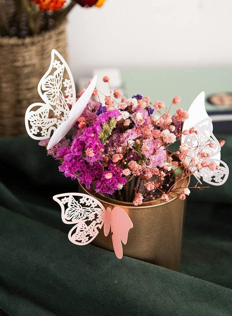 Excefore Butterfly Cup Cards, 100Pcs Wedding Name Place Cards Hollow Guest Number Card for Engagement Party Favour Table Decor Goblets Top Decoration, Pink and White - Image 5