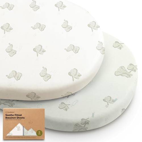 2Pack Organic Bassinet Sheets for Girls Boys  100 Cotton Bassinet Mattress Sheets Compatible with Halo Bassinest Swivel Sleeper Graco Baby Delight Chicco Unisex Fitted Bassinet Sheets Elly
