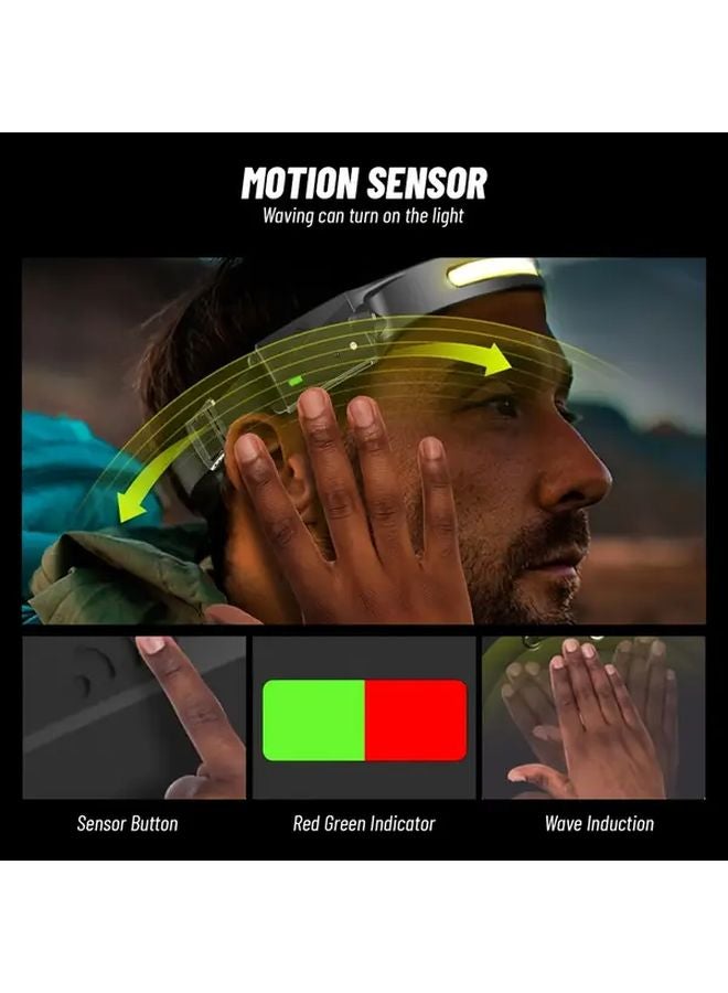 Rechargeable Motion Sensor COB Headlamp Hands Free LED Light For Outdoor Camping - Image 1