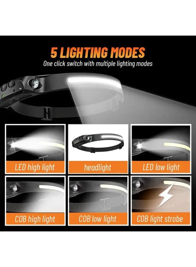 Rechargeable Motion Sensor COB Headlamp Hands Free LED Light For Outdoor Camping - Image 5