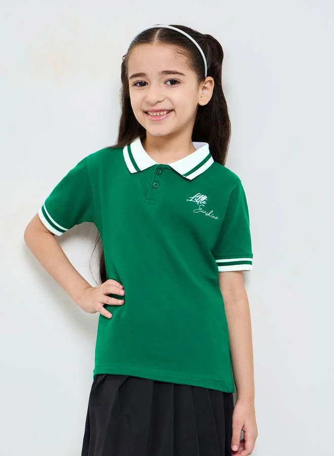 Styli Girl Contrast Collar Polo T-Shirt with Embroidery