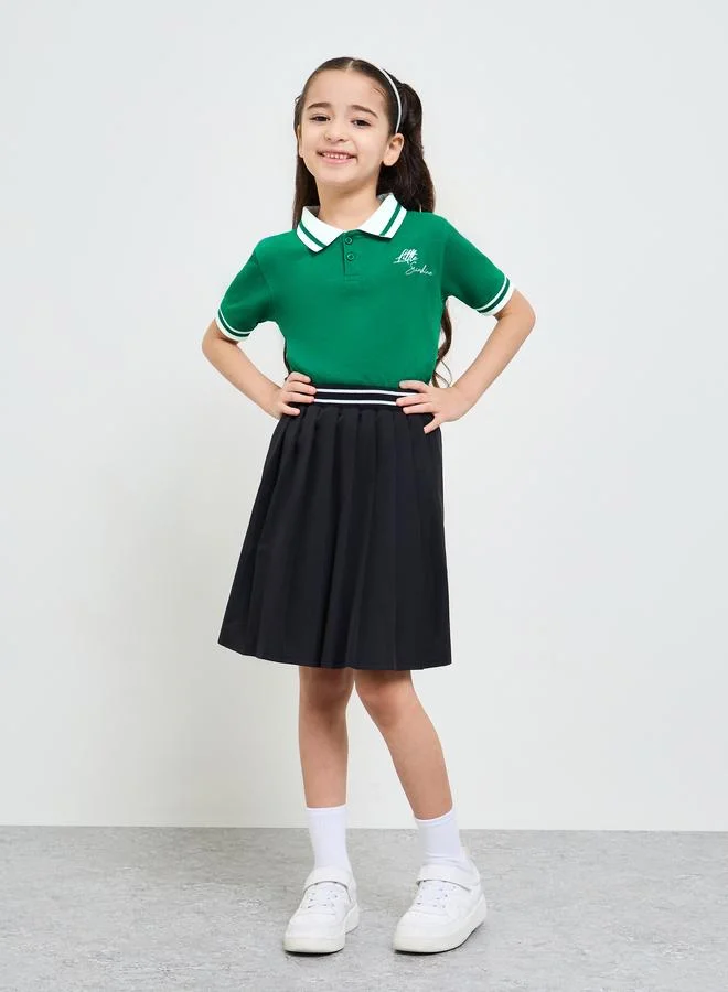 Styli Girl Contrast Collar Polo T-Shirt with Embroidery