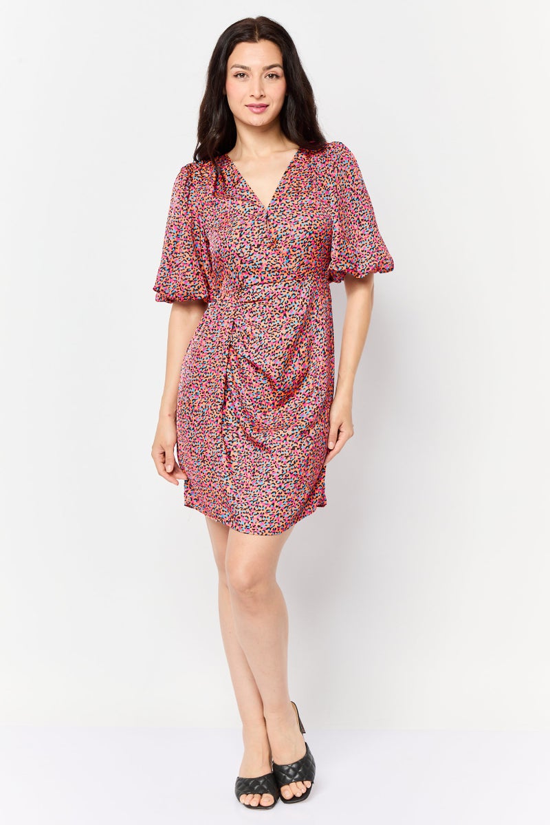 VERO MODA فستان ميني مطبوع بالكامل للنساء، متعدد الألوان - Image 4