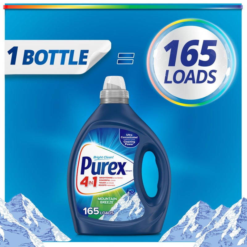 Purex 4-in-1 Laundry Detergent Liquid, Mountain Breeze, 82.5 oz, 165 Loads, Ultra Concentrated Laundry Detergent, Brightens & Whitens - Image 3