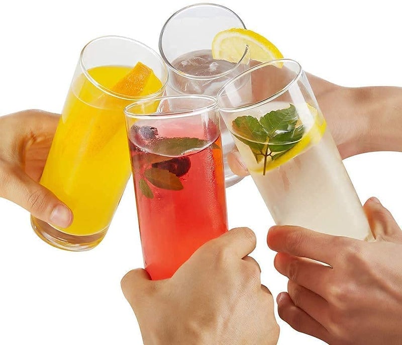 NVRA Premium JuiceWater Glass Set of 4 300ml Classic Highball Tumbler Glasses for Drinking Juice Milkshake Beer Cocktail Coke Lassi Soda Round 4 - Image 4