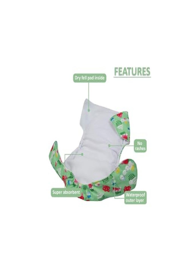Laee cute Reusable Cloth Diaper with Inserts - Space & Cartoon Print (Pack of 2) (green+grey) - Image 4