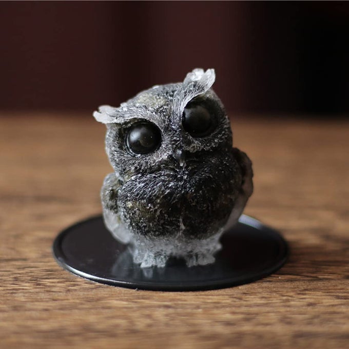 OWL STATUE TUMBLED STONE GEMSTONE OWL FIGURINE HOME DECOR SHELF DECOR 25 BLACK OBSIDIAN