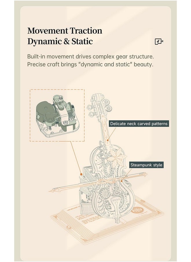 Robotime Amk63 Magic Cello 3D Puzzle 3D Wooden Puzzles For Adults Music Box Model Kits To Build Unique Musical Gift For Women Men Aesthetic Hobby Kit For Music Lovers  - Image 4