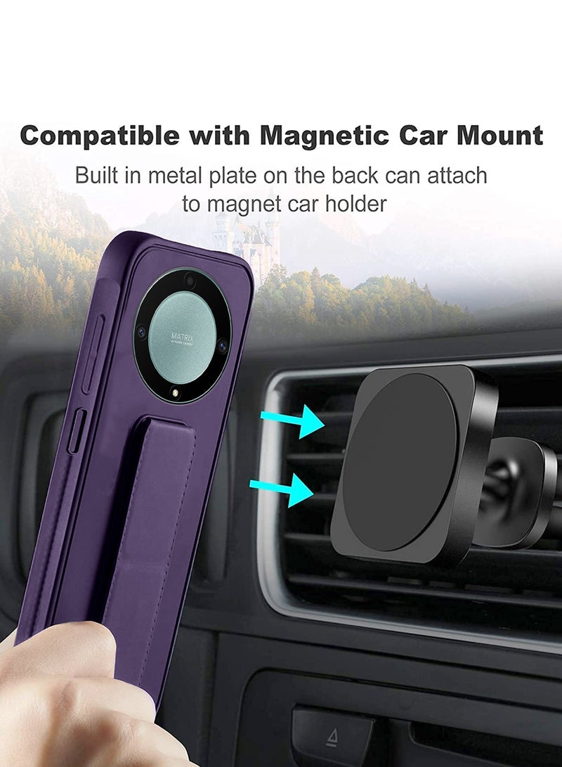 Wtech Hand Grip And Multi Stand Magnetic Car Mount Kickstand Finger Strap Case Cover For Honor X9b 5G 2023 Eggplant Purple - Image 3