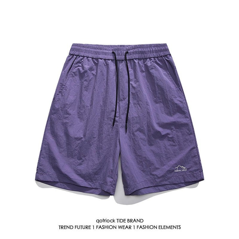 Quick-Drying Nylon Shorts Mens Summer Trendy Brand Woven Ice Silk Five-Point Beach Pants Purple Basketball Sports Four-Point Pants Vest gray - Image 3