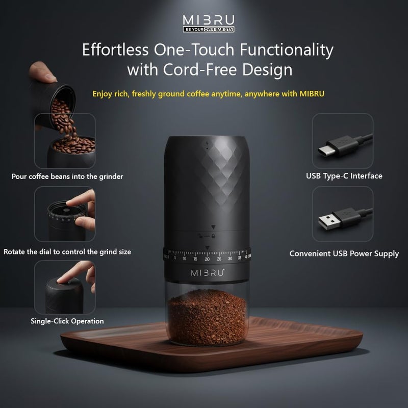 Portable Electric Coffee Grinder with Adjustable Thickness and USB Rechargeable - Image 2