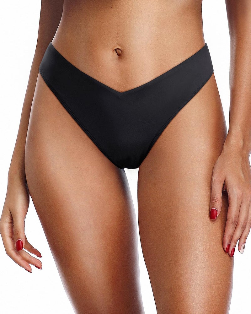 Zmart Women Cheeky Bikini Bottoms V Cut Swim Bottom High Cut Swimsuit Low Waist Low Rise Bathing Suit Black M - Image 1