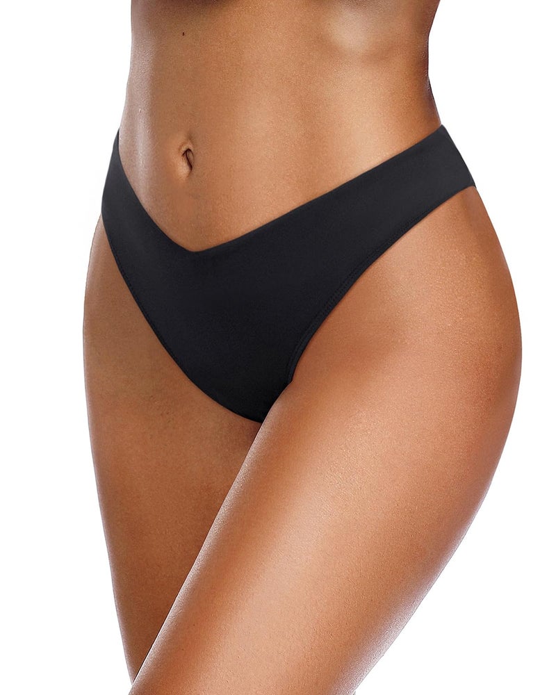 Zmart Women Cheeky Bikini Bottoms V Cut Swim Bottom High Cut Swimsuit Low Waist Low Rise Bathing Suit Black M - Image 4