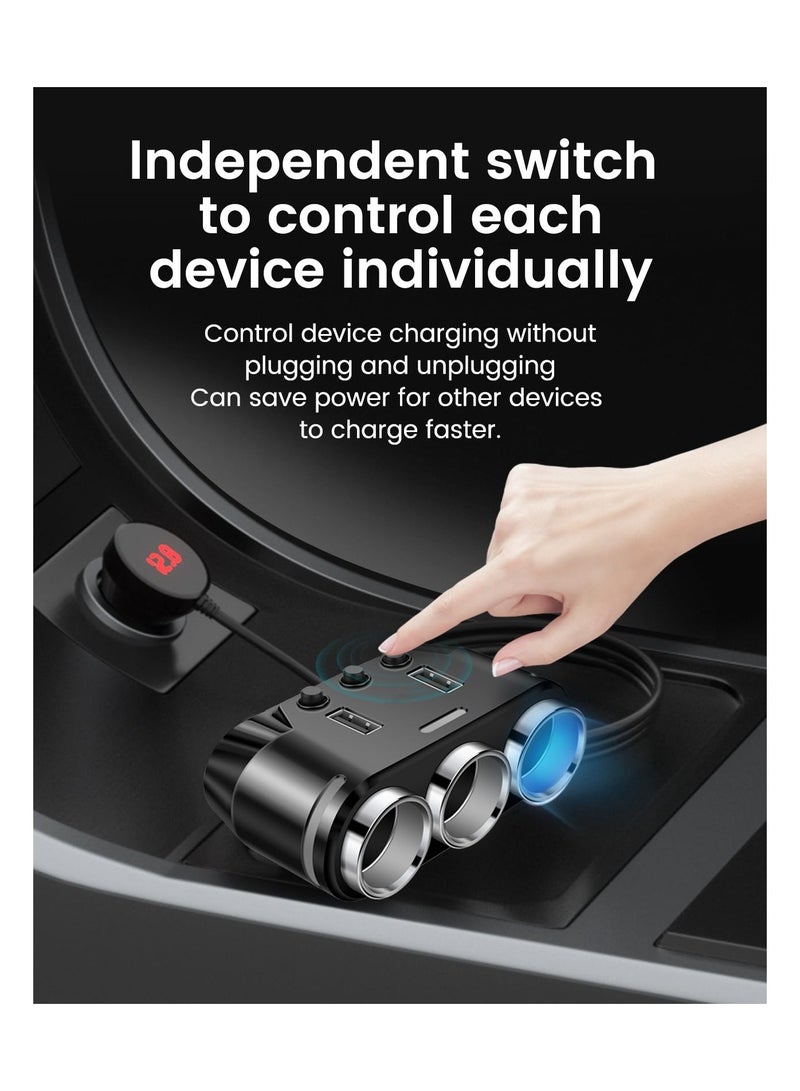 SYOSI Cigarette Lighter Adapter, Car Cigarette Lighter USB Charger with 12V USB Socket USB Adapter Car Charger Multi Socket Extension with Double/Dual Plug/Port  Extension for all Car Devices - Image 3