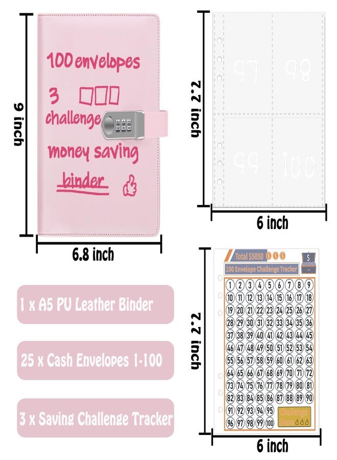 أنتنر مجلد تحدي توفير المال من أنتنر، يحتوي على 100 ظرف مع قفل، مقاس A5، دفتر تحدي لتوفير المال، مخطط ميزانية مع أظرف نقدية لتوفير المال - قفل بكلمة مرور لحماية أموالك، لون وردي - Image 5