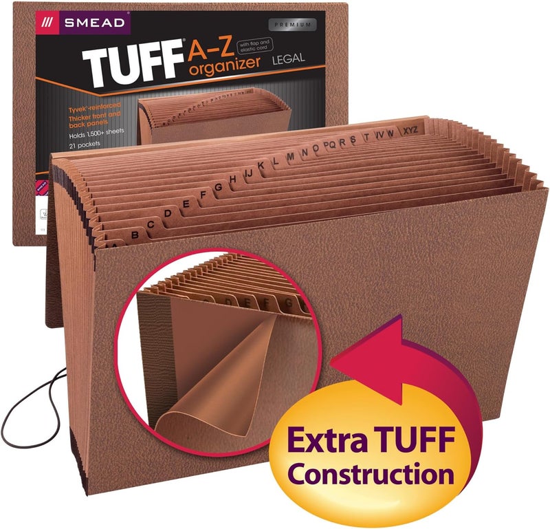 Smead TUFF Expanding File with 21 Pockets, Alphabetic A-Z Indexing, Flap and Elastic Cord Closure, Legal Size, Redrope-Printed Stock - Image 2