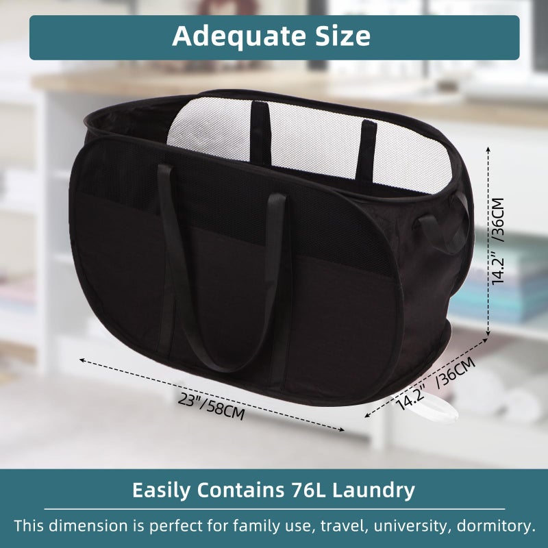 BATTOO Collapsible Laundry Baskets, Tear Proof Pop Up Laundry Hamper with Dual Handles, Durable Foldable Laundry Basket, Easy to Carry Laundry Hamper for Home, Laundry Room, Bedroom, Dorm, Travel Black - Image 4