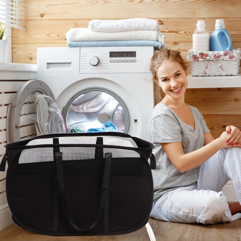 BATTOO Collapsible Laundry Baskets, Tear Proof Pop Up Laundry Hamper with Dual Handles, Durable Foldable Laundry Basket, Easy to Carry Laundry Hamper for Home, Laundry Room, Bedroom, Dorm, Travel Black - Image 2