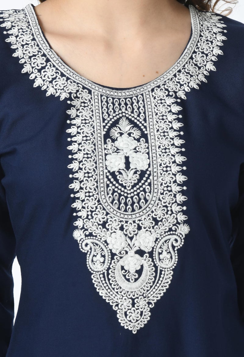 LIBOZA Store LIBOZA Short Kurti for Women – Lakhnowi Chikankari Embroidered Ladies Kurta, Stylish Girls Top, Ethnic Half Kurtas, Tunic Design Woman Kurtis Navy Blue - Image 3