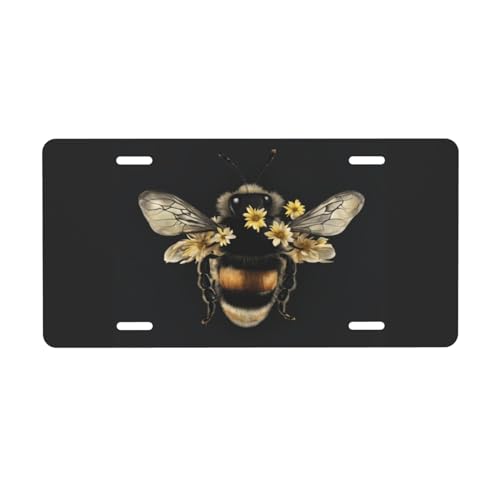 cfpolar Bee Floral License Plate Decorative Car Front License Plate Aluminum Novelty License Plates Vanity Tag Metal Car Plate for Women Men 6 X 12 Inch - Image 1