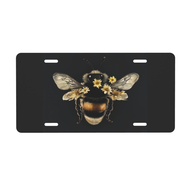 cfpolar Bee Floral License Plate Decorative Car Front License Plate Aluminum Novelty License Plates Vanity Tag Metal Car Plate for Women Men 6 X 12 Inch - Image 3