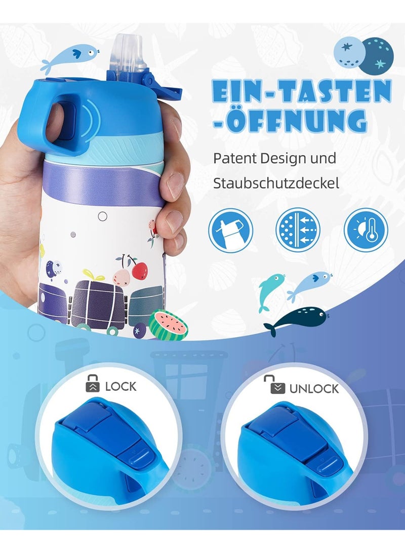 FjBottle Kids Stainless Steel Water Bottles with Straw, 12 oz Leak Proof Insulated Water Bottle Double Wall Keep Hot Cold Drinks Thermos Toddler Bottle with Handle BPA-Free for School - Image 2