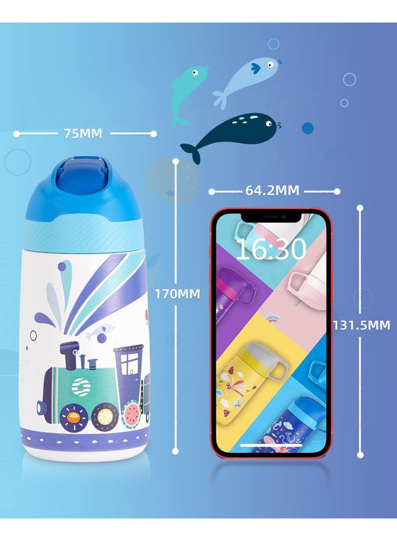 FjBottle Kids Stainless Steel Water Bottles with Straw, 12 oz Leak Proof Insulated Water Bottle Double Wall Keep Hot Cold Drinks Thermos Toddler Bottle with Handle BPA-Free for School - Image 5