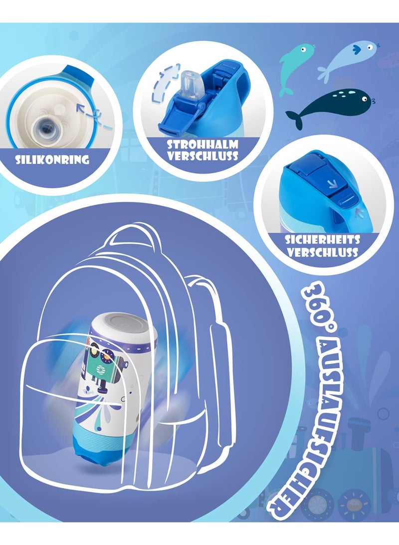 FjBottle Kids Stainless Steel Water Bottles with Straw, 12 oz Leak Proof Insulated Water Bottle Double Wall Keep Hot Cold Drinks Thermos Toddler Bottle with Handle BPA-Free for School - Image 3