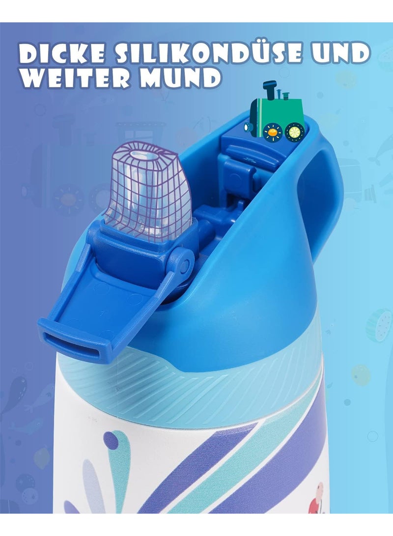 FjBottle Kids Stainless Steel Water Bottles with Straw, 12 oz Leak Proof Insulated Water Bottle Double Wall Keep Hot Cold Drinks Thermos Toddler Bottle with Handle BPA-Free for School - Image 4